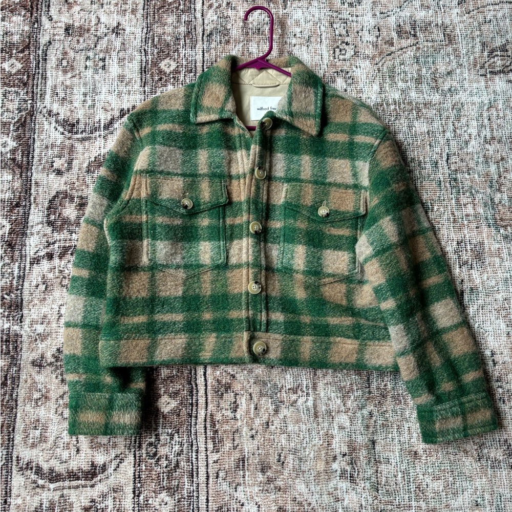 Wilfred Green and Tan Plaid Cropped Wool-blend Jacket